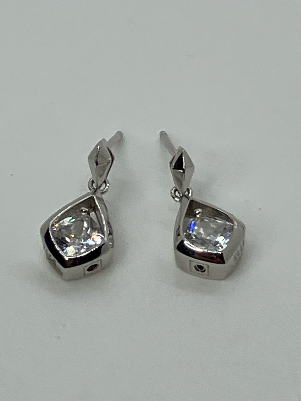 925 ELLE CZ Diamond Shape Lab Ruby Sterling Silver Dangle ‘ Promise’ Earrings